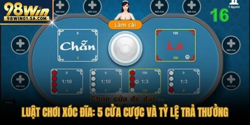 5 cửa cược xóc đĩa với tỷ lệ thưởng khác biệt